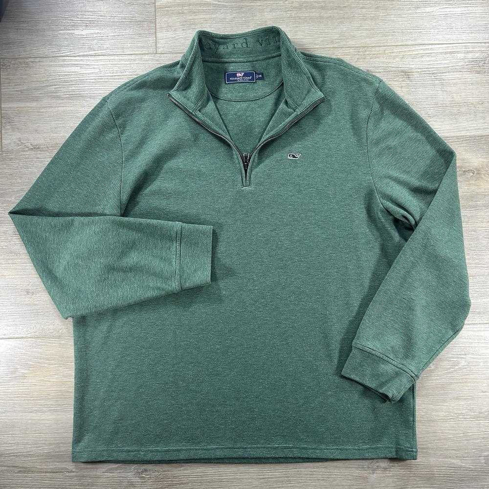 Vineyard Vines Sweater Mens 2XL Green 1/4 Zip Saltwater Performance Pullover